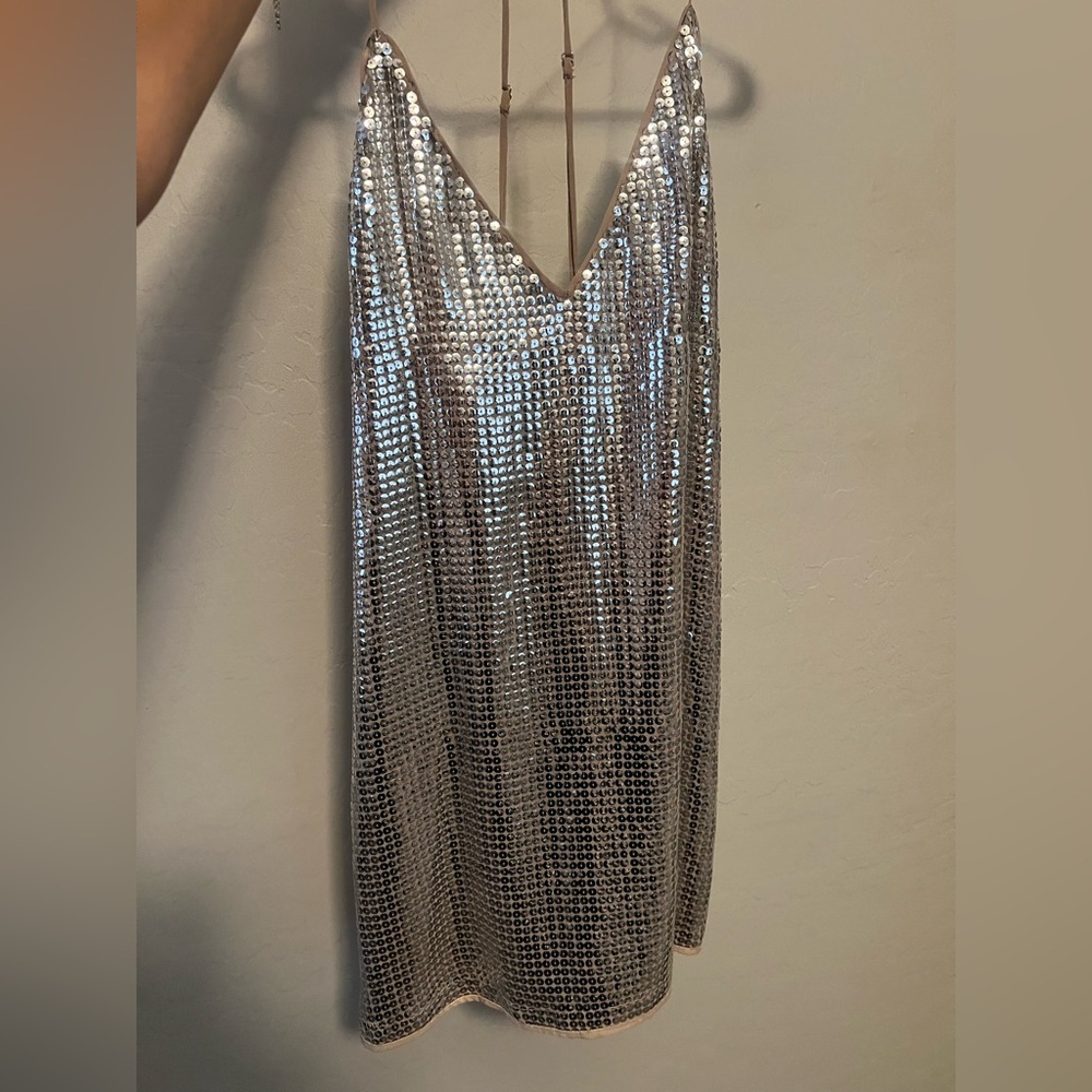 NBD Shimmering Silver Backless Dress